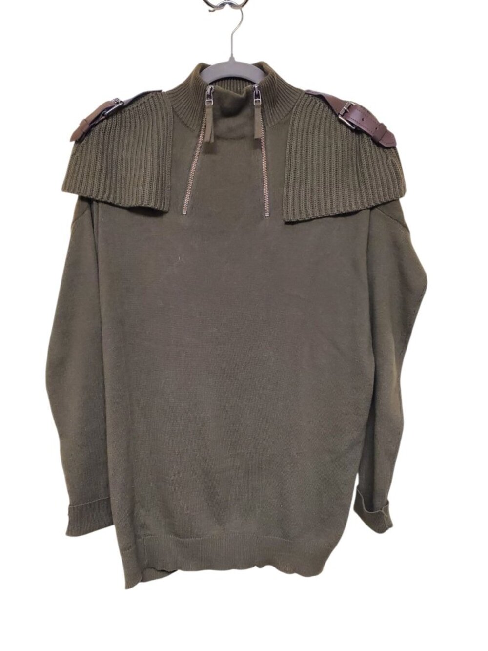 L.A.M.B Gwen Stefani Vintage Women's Olive Belted Shoulder Caplet Sweater S